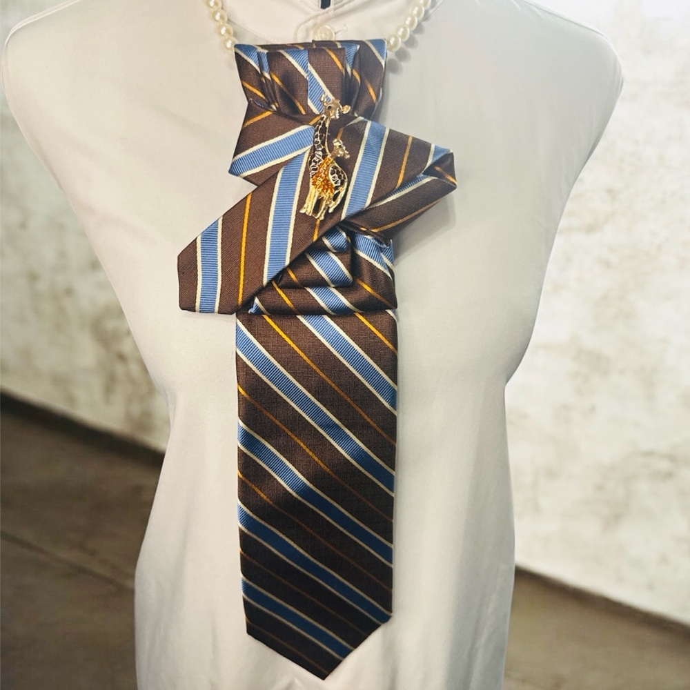 Robert Talbott Brown/Blue Striped Necktie with Giraffe Brooch